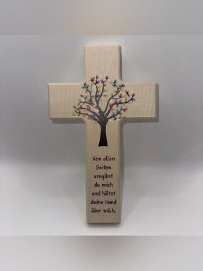 Wooden German Tree Of Life Cross Children’s Handprint Decoration Blessing